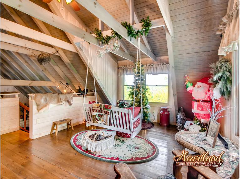 Upstairs loft area with swing and Christmas decorations